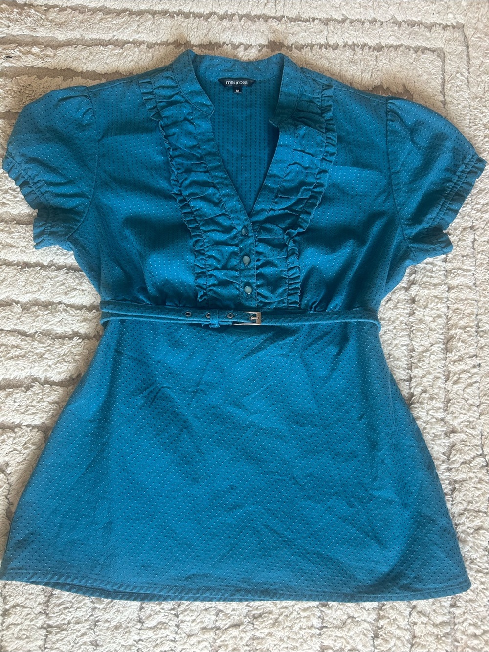 Y2K Maurice’s Blue Belted Babydoll Blouse